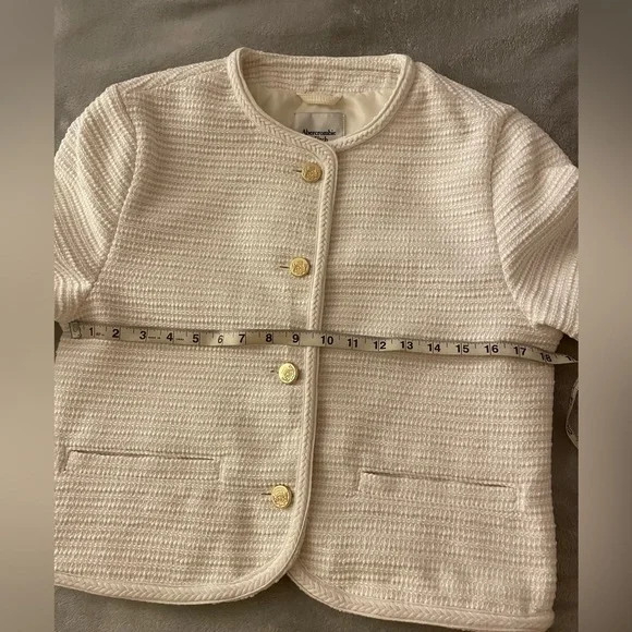 New Abercrombie &Fitch Collarless Tweed Women's Jacket. Cream (off white). M - Picture 12 of 14